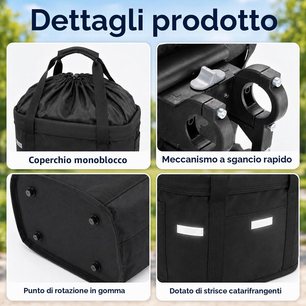 Cestino Bicicletta Anteriore, Pieghevole Rimovibile Cestino Bici, Tessuto Oxford 600D Telaio in Alluminio Cesto Bici Anteriore per Spese Campeggio Pendolarismo Cani Piccoli Pendolari, Nero
