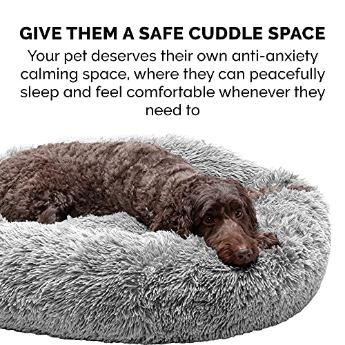 Furhaven 30" Round Calming Donut Dog Bed For Medium/Small Dogs, Refillable W/ Removable Washable Cover, For Dogs Up To 45 Lbs - Shaggy Plush Long Faux Fur Donut Bed - Mist Gray, Medium #TOP7