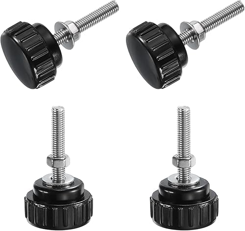 Miniatura 289 de uxcell Juego de 4 perillas moleteadas, tornillos de pulgar con tuercas y arandelas, rosca macho métrica M6 x 1.378 in, cabeza de plástico de 0.984