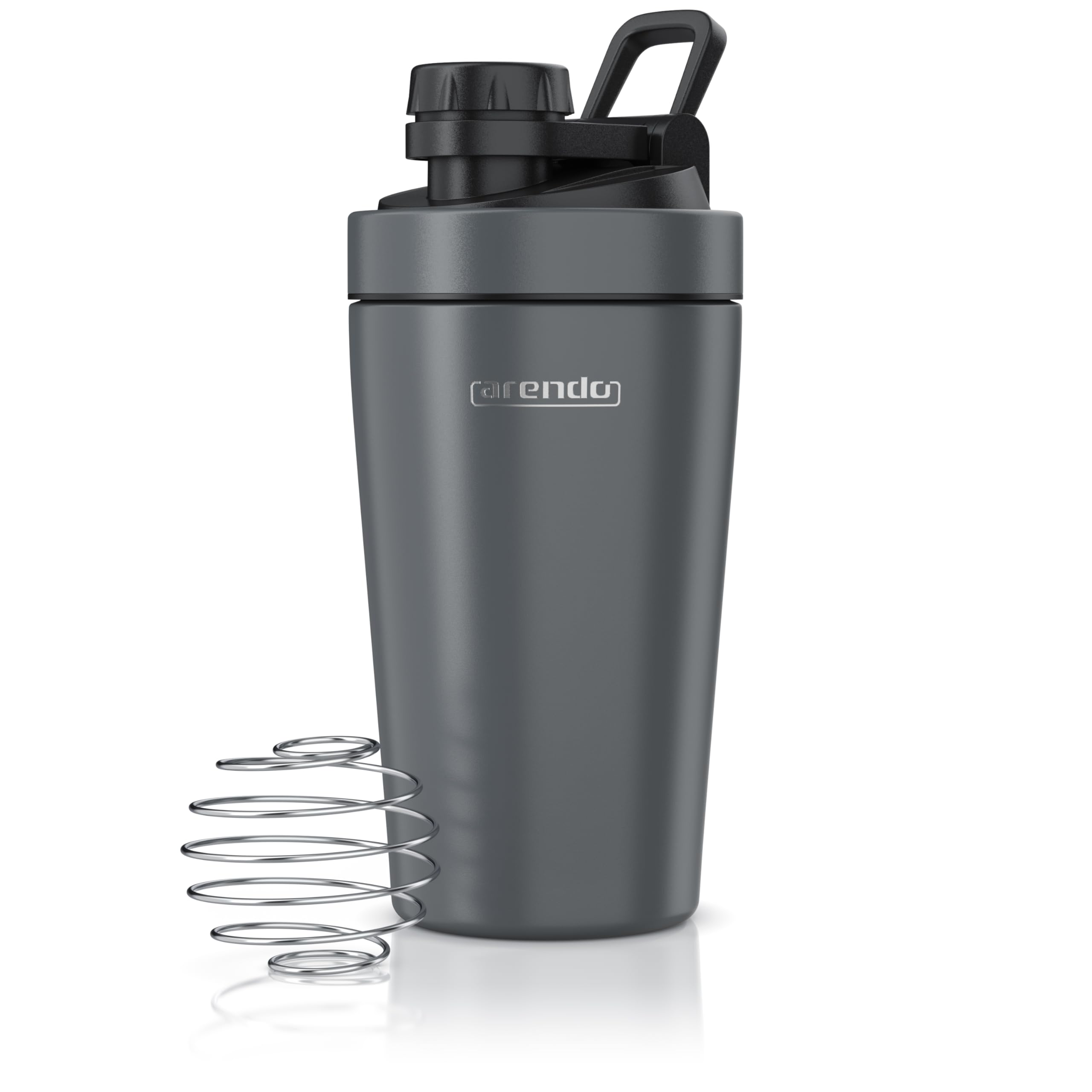Arendo - Edelstahl Trinkflasche mit Mix kugel, 500ml, Edelstahl Mix Ball, Spülmaschinen geeignet, Edelstahl Eiweiß Shaker Protein Shaker, Proteinshaker für Freizeit Sport Fitness