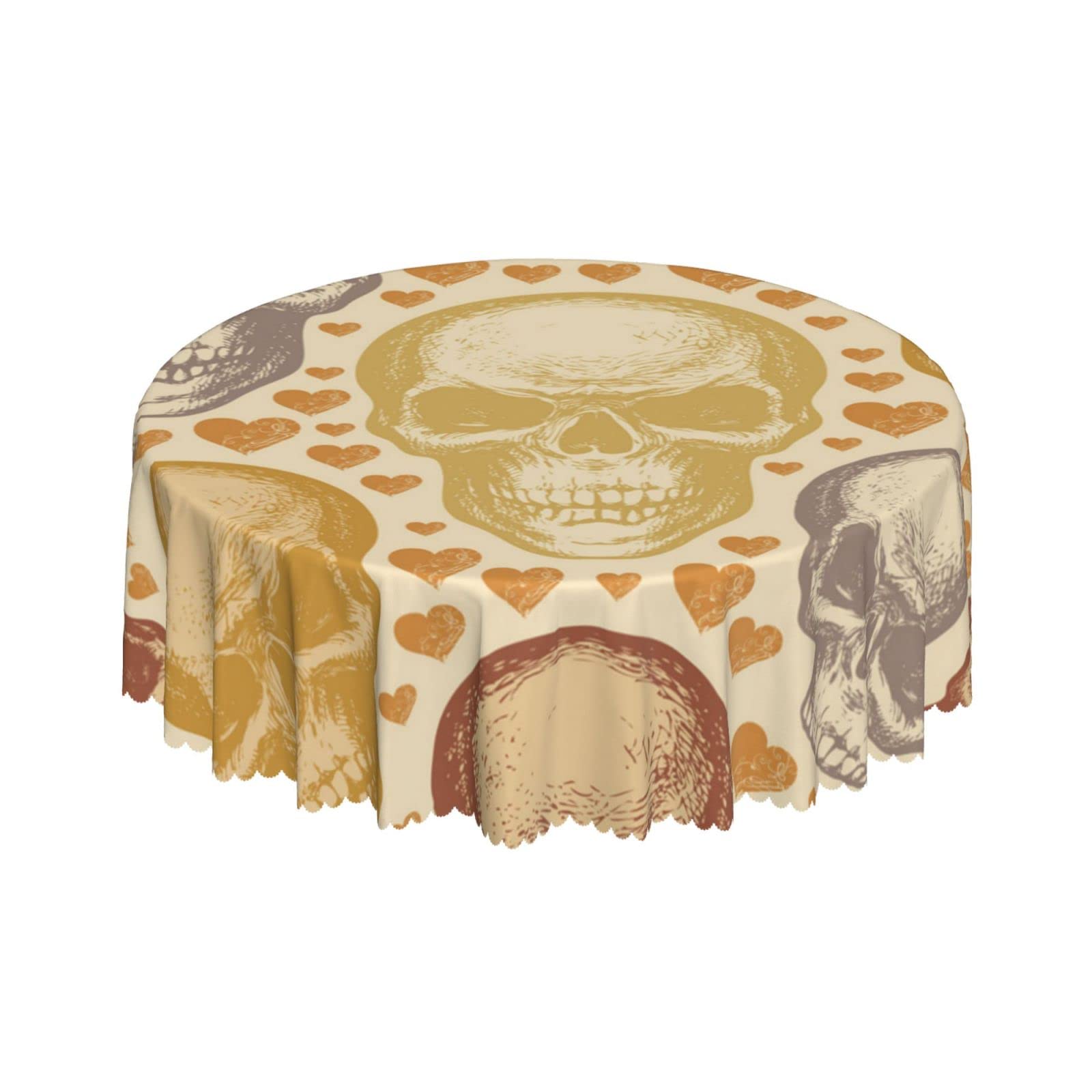 Lsjuee Skulls Death Horror Color Round Tablecloth 60 Inch Printed Washable Tablecloth for Dining Party Holiday Fall Home Decorative
