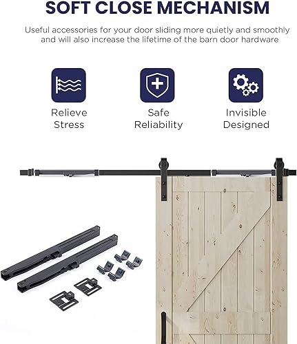 Miniatura 4 de ORB Kit de herrajes para puerta corrediza de granero de bronce aceitado con riel de 6.6 pies, paquete de bronce antiguo cepillado con cierre suave y
