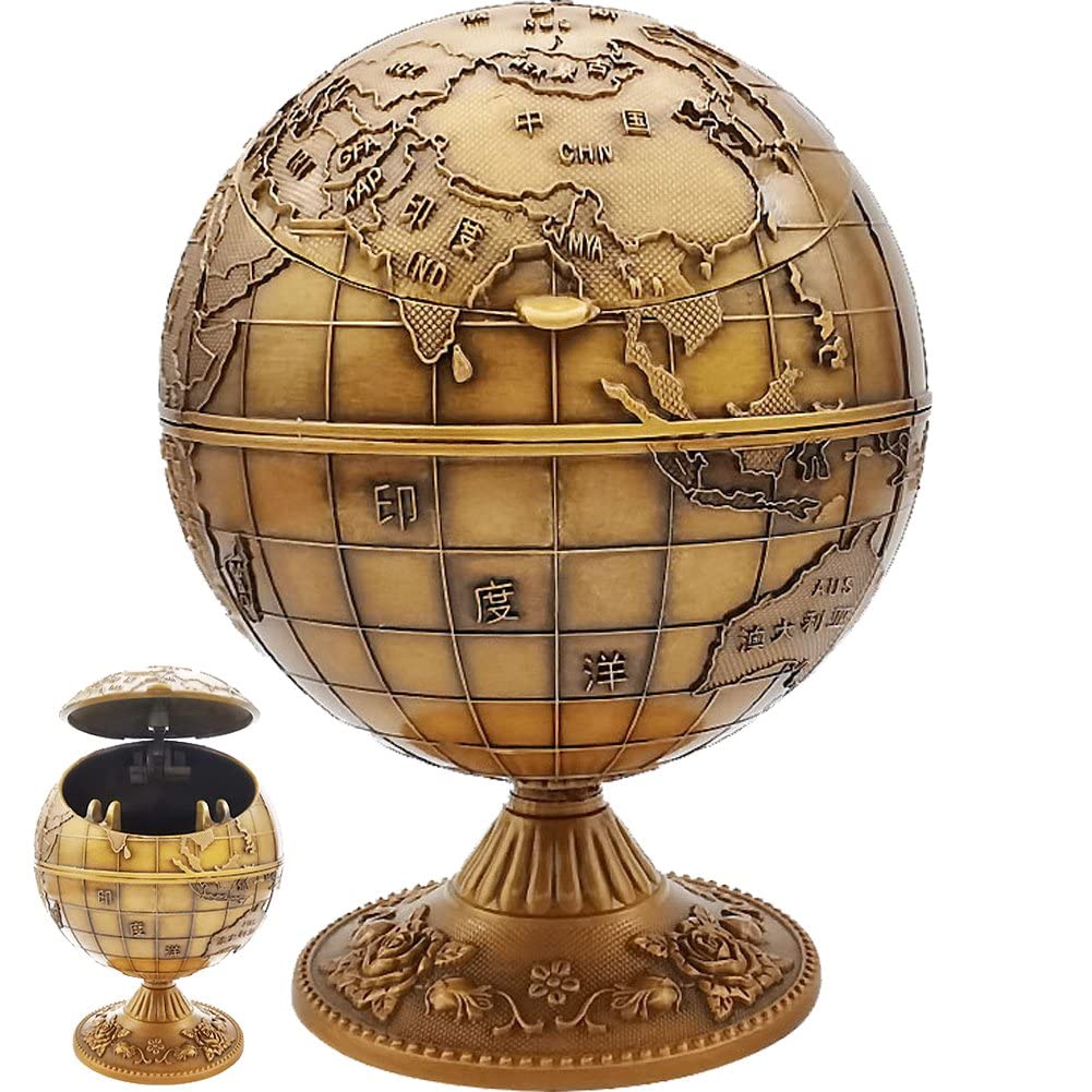 Cendrier vintage en métal avec couvercle globe retro accessoire fumée maison bureau