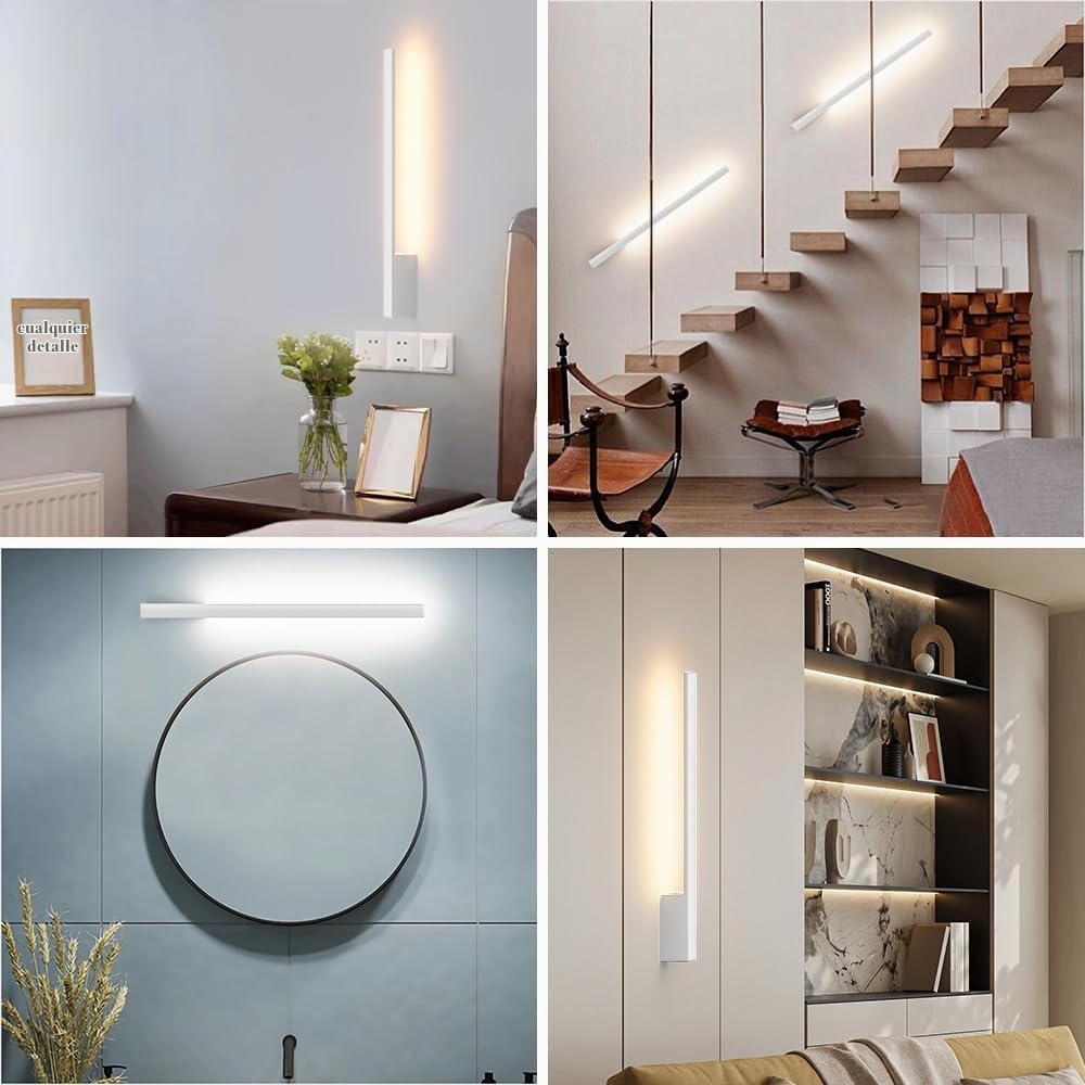 Klighten 2PCS Lámpara de pared a pilas,6000mAh Lámpara de pared LED con mando a distancia y control táctil,Aplique de batería,Aplique de Pared interior 60CM 5W,3000K-6000K,Blanco