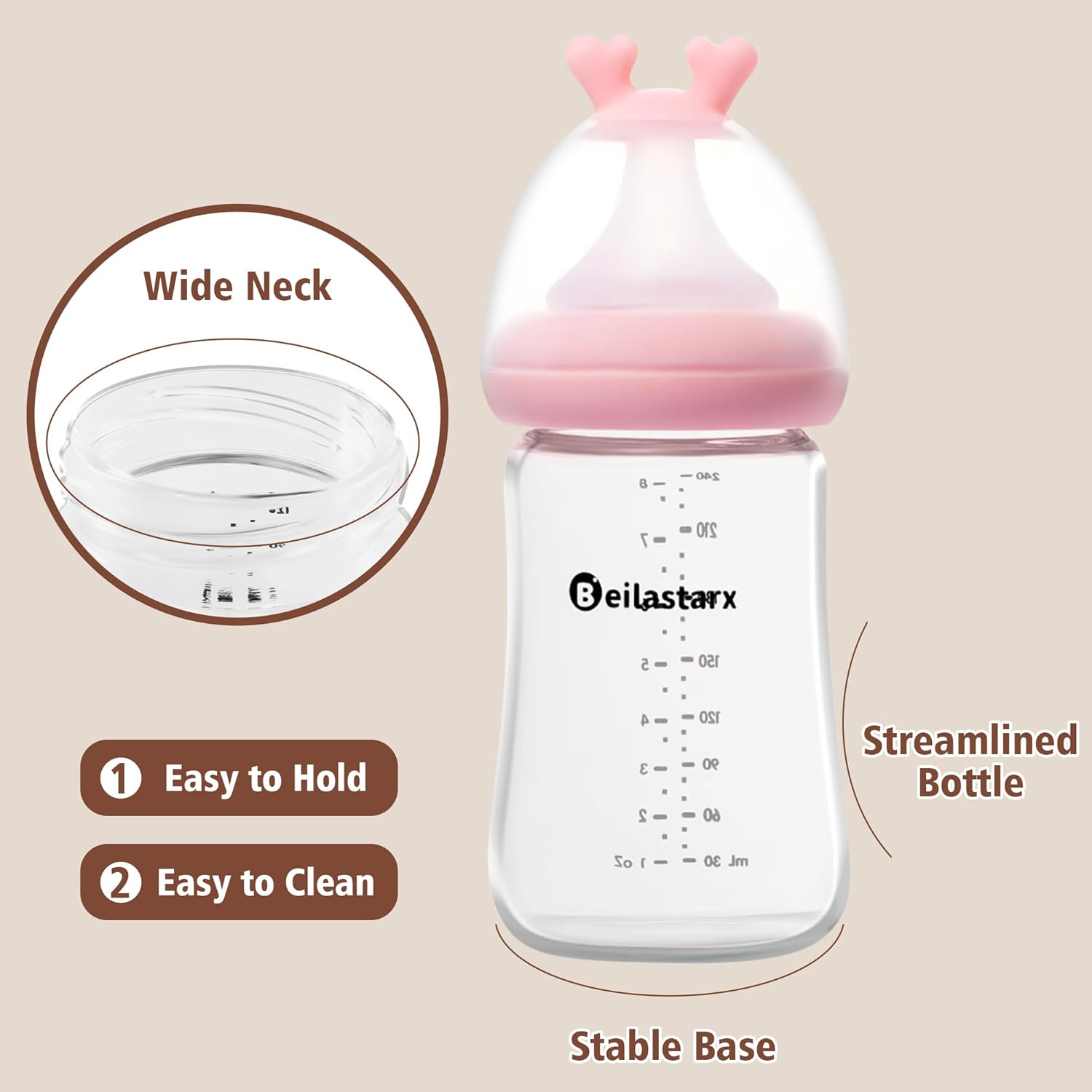 Glass Baby Bottles with Natural Response Nipple Size M - Anti Colic Baby Bottles Wide Neck Slow Flow Baby Bottle(Multicolor, 8oz (Pack of 4))