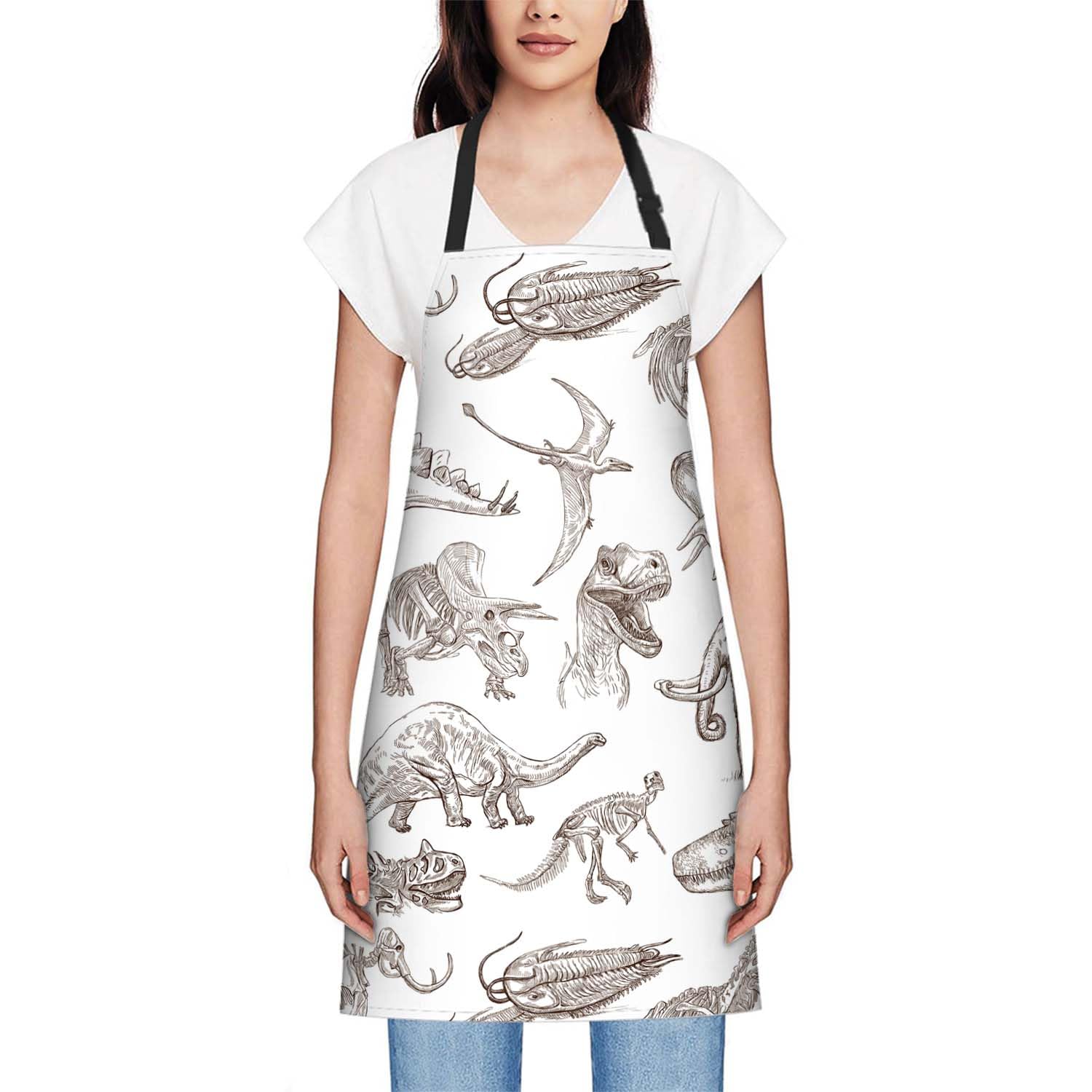 Smooffly Dinosaur Apron,Adjustable Neck Bib Apron for Men Women,Suitable for Kitchen Cooking Waitress Chef Apron - Image 2