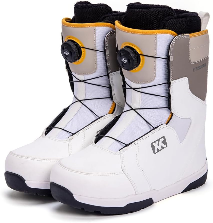 XCMAN Adjustable Mens Snowboard Boots,Warm Liner,Winter Snow Boots,Medium Flex for All-Mountain Riding-White