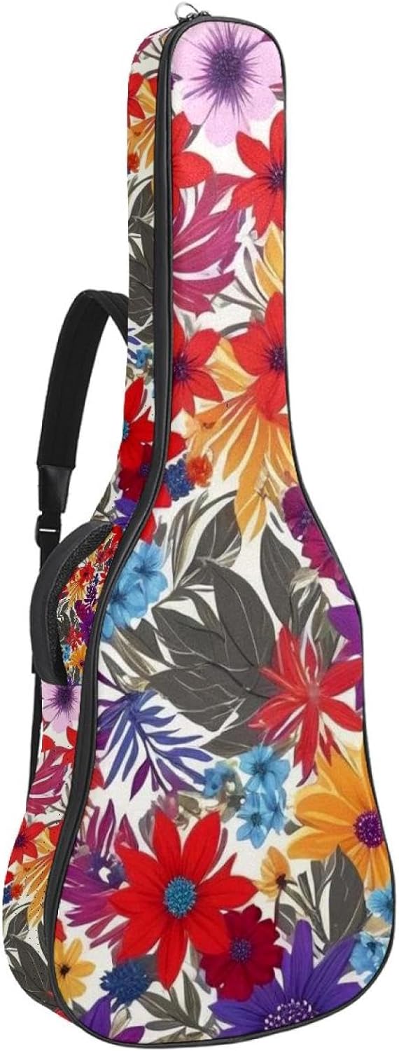 40/41/42-inch Colored Leaves Acoustic Guitar Bag With Adjustable Shoulder Strap And 2 Storage Bags. Guitar Bag With Back Hanging Loop, Electric, and Classical Guitars