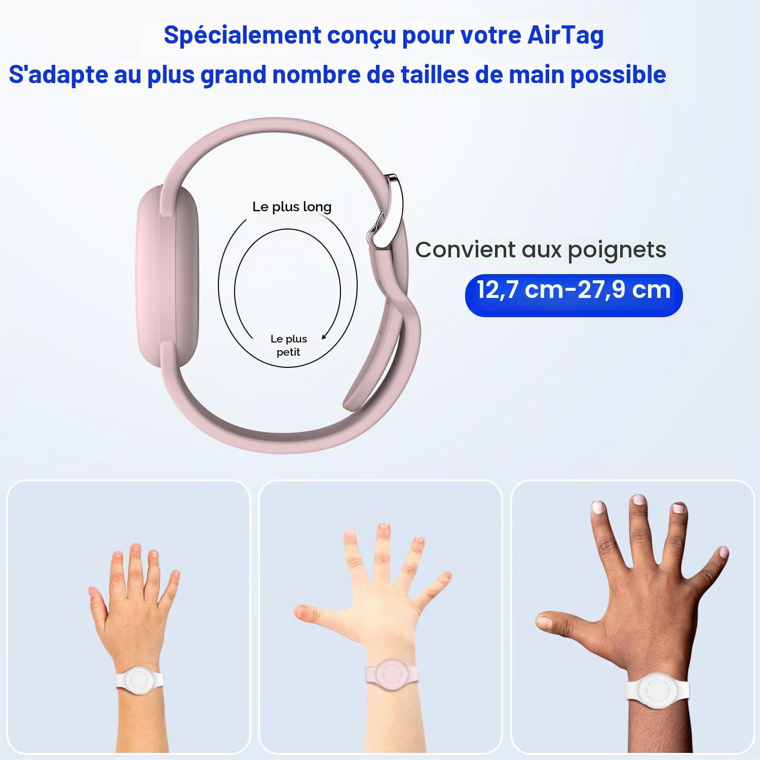 R-fun Lot de 2 Bracelets étanches pour Enfants compatibles avec Apple Air Tag Tracker avec Silicone Souple, Coque Anti-Perte pour Enfants, Blanc/Rose
