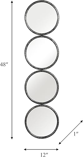 Miniatura 3 de Sagebrook Home Espejo de pared moderno, espejo colgante vertical con paneles redondos de vidrio, marco de madera y metal, decoración decorativa para