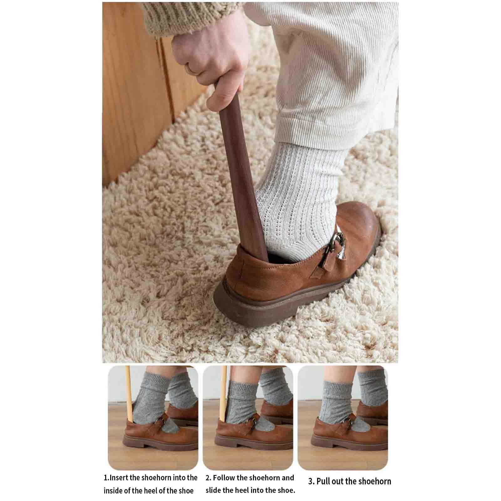 JUSHZ Calzador De Zapatos Largo Calzador Largo Para Personas Mayores Calzador De Calcetines Corto Calzadores Madera Mango Largo Regalo Ergonomía