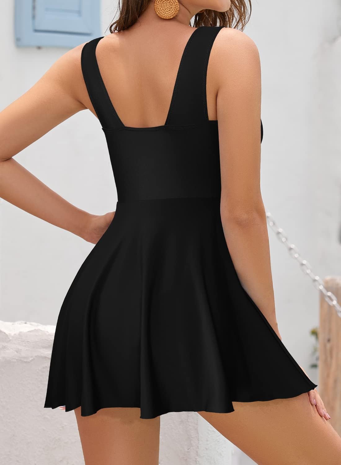 SHEKINI Women's Sexy Deep V Cutout One Piece Swimsuit Ruched Tummy Control Swimdress