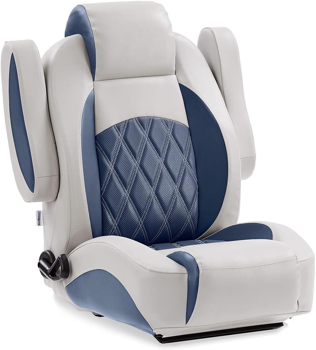 DeckMate Luxury Reclining Pontoon Captain's Chair - Gray and Navy