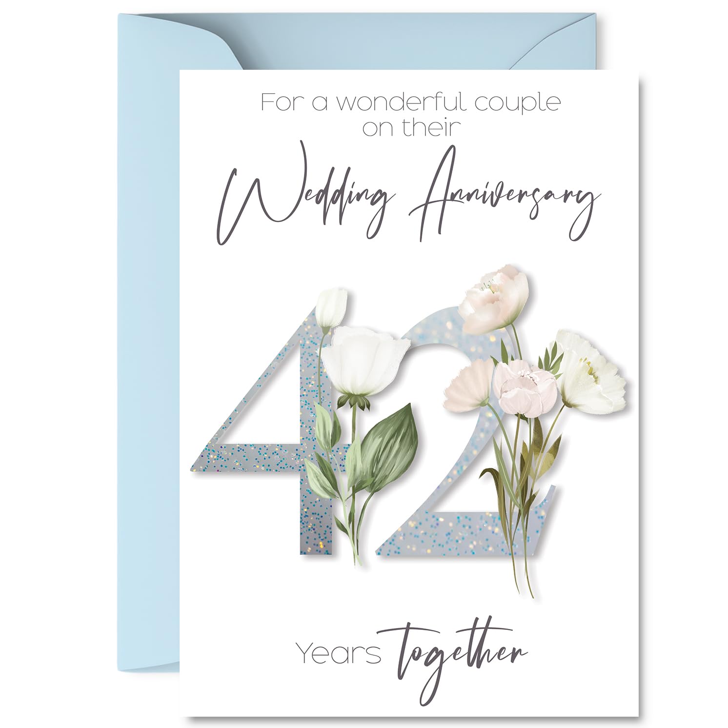42nd Anniversary Card for Women Men - Fancy Floral Flowers - Happy 42 Year Anniversary Card for Companion Boyfriend Girlfriend Partner, A5 Wedding Anniversaries Greeting Cards