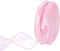 Vista 80 de MECCANIXITY Cinta de Organza Transparente con Alambre Brillante de 2 3/8" de Ancho, Cintas de Gasa Iridiscente Pastel de 3 Yardas Color Beige