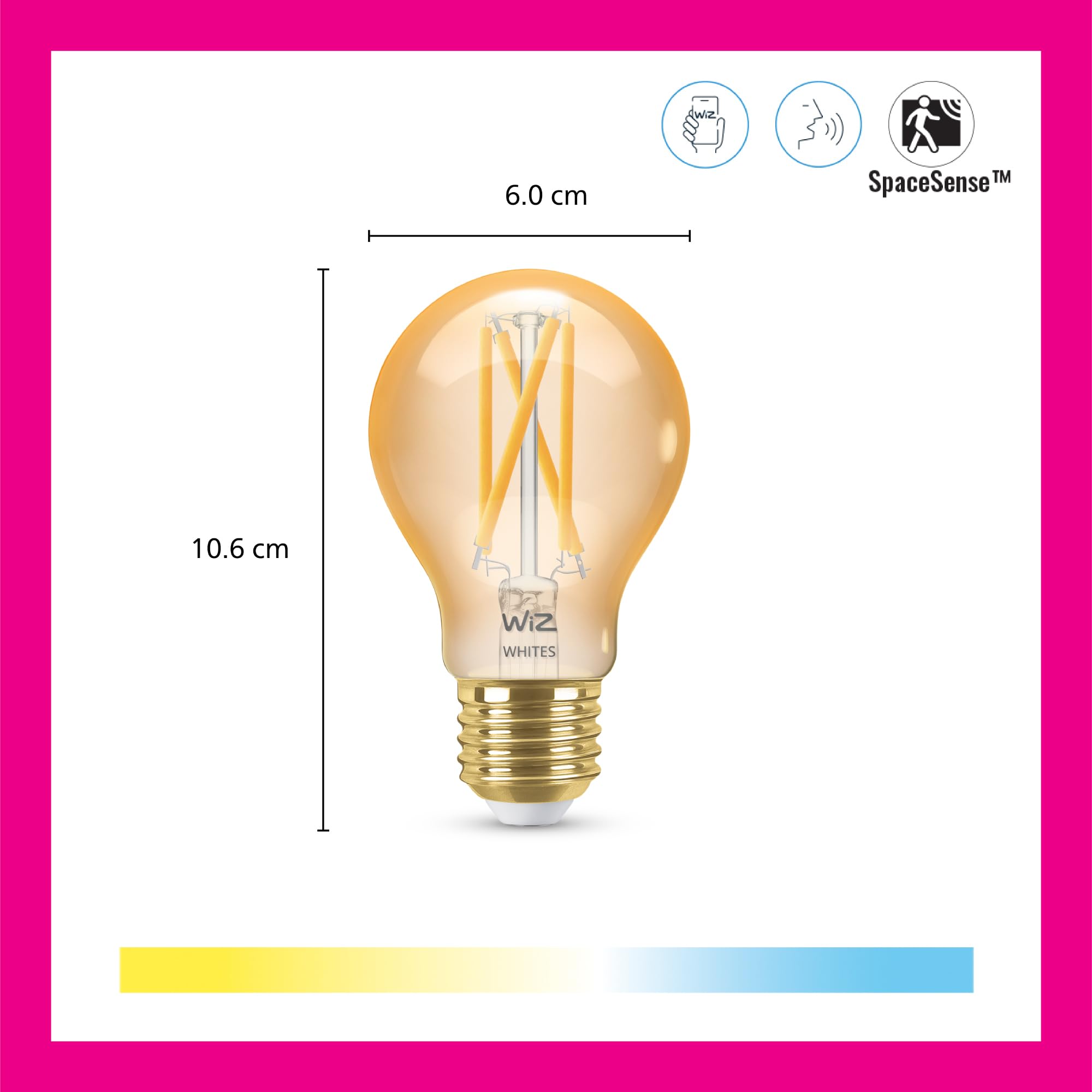 WiZ ampoule LED Connectée Wi-Fi E27, Standard Vintage, Nuances de Blanc, équivalent 50W, 640 lumen, fonctionne avec Alexa, Google Assistant et Apple HomeKit (Lot de 3)