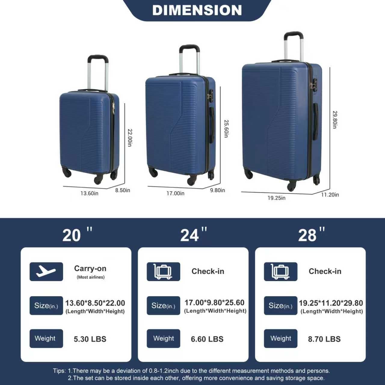 3 Piece Luggage Set Hardside Expandable Suitcase with Spinner Wheels, TSA Lock, Lightweight ABS Luggage for Travel 20/24/28 Inch — view 6
