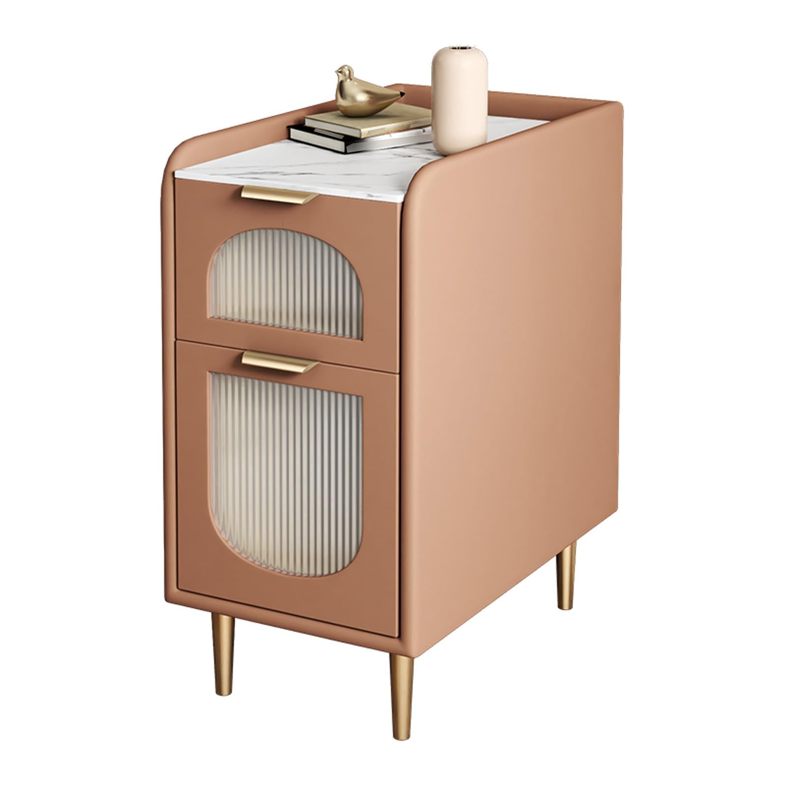 Table de chevet étroite pour petit espace, meuble de nuit orange 25cm de large avec tiroirs