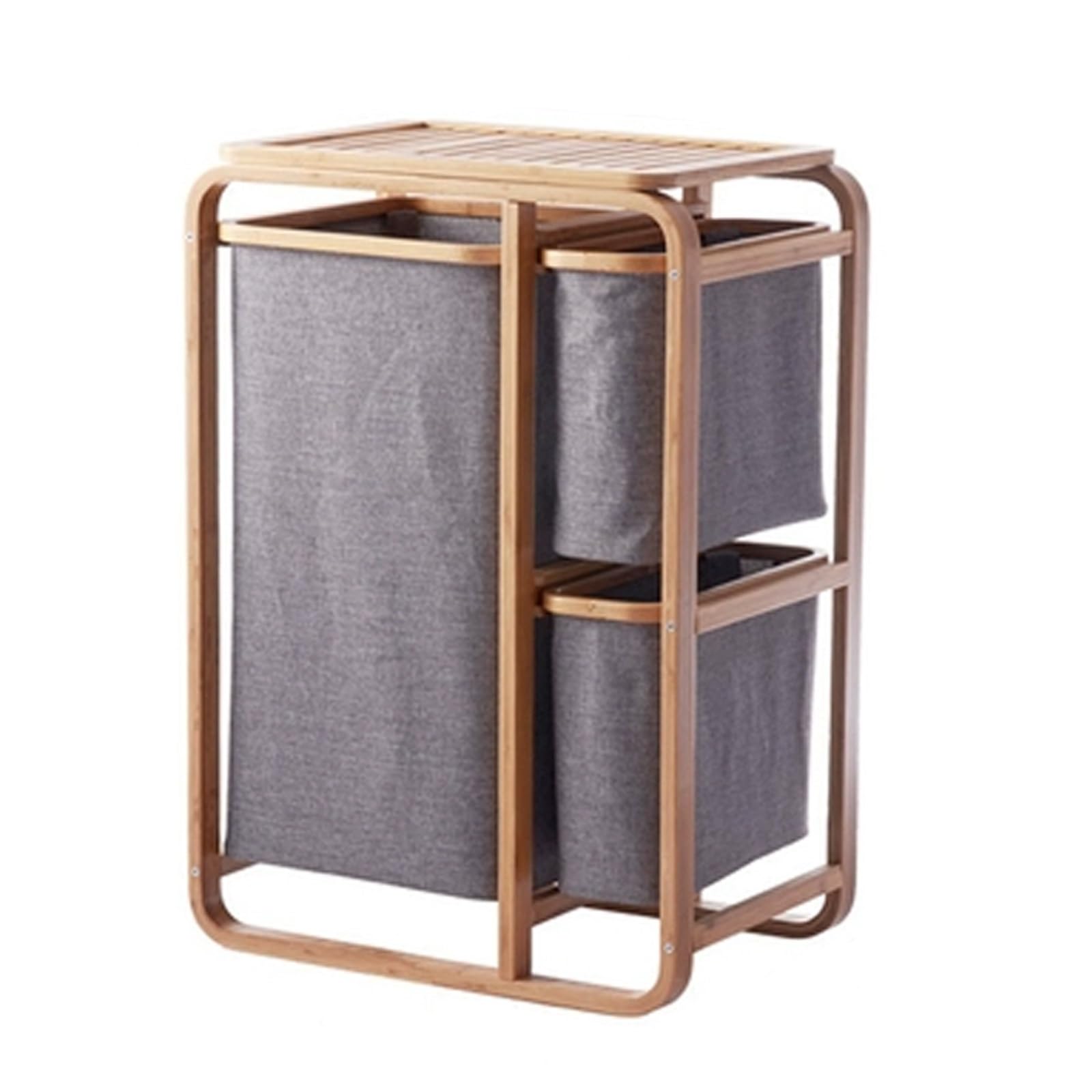 Folding Laundry Basket Household Storage with 3 compartments,large sorter with wooden tray,with removable sorting bags,stylish solution for home