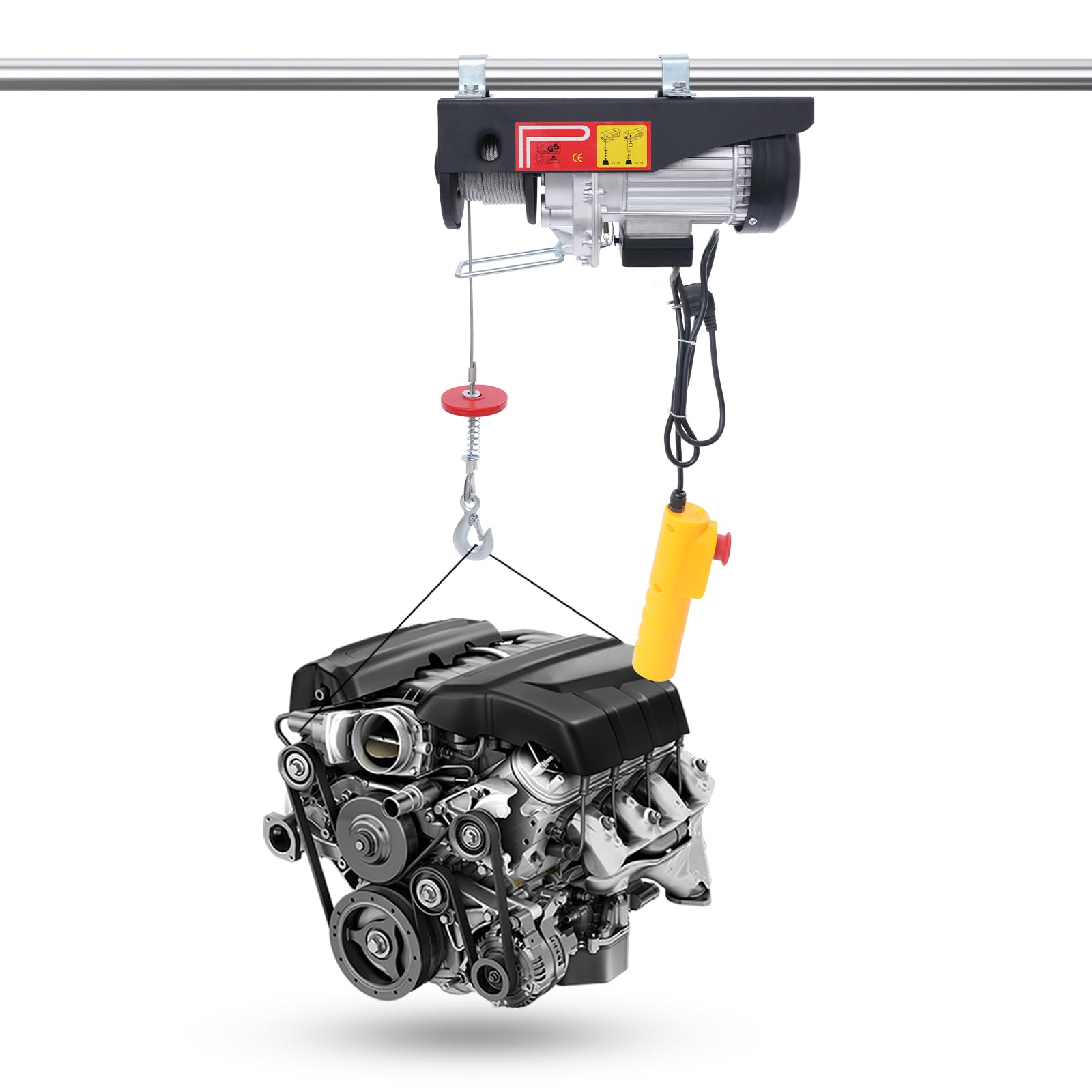 Paranco elettrico da 1050 W, 500 kg (doppio cavo)/250 kg (cavo singolo) 9 m/18 m, due modalità di sollevamento, verricello elettrico con controllo cablato per fabbriche/officine, con emergenza