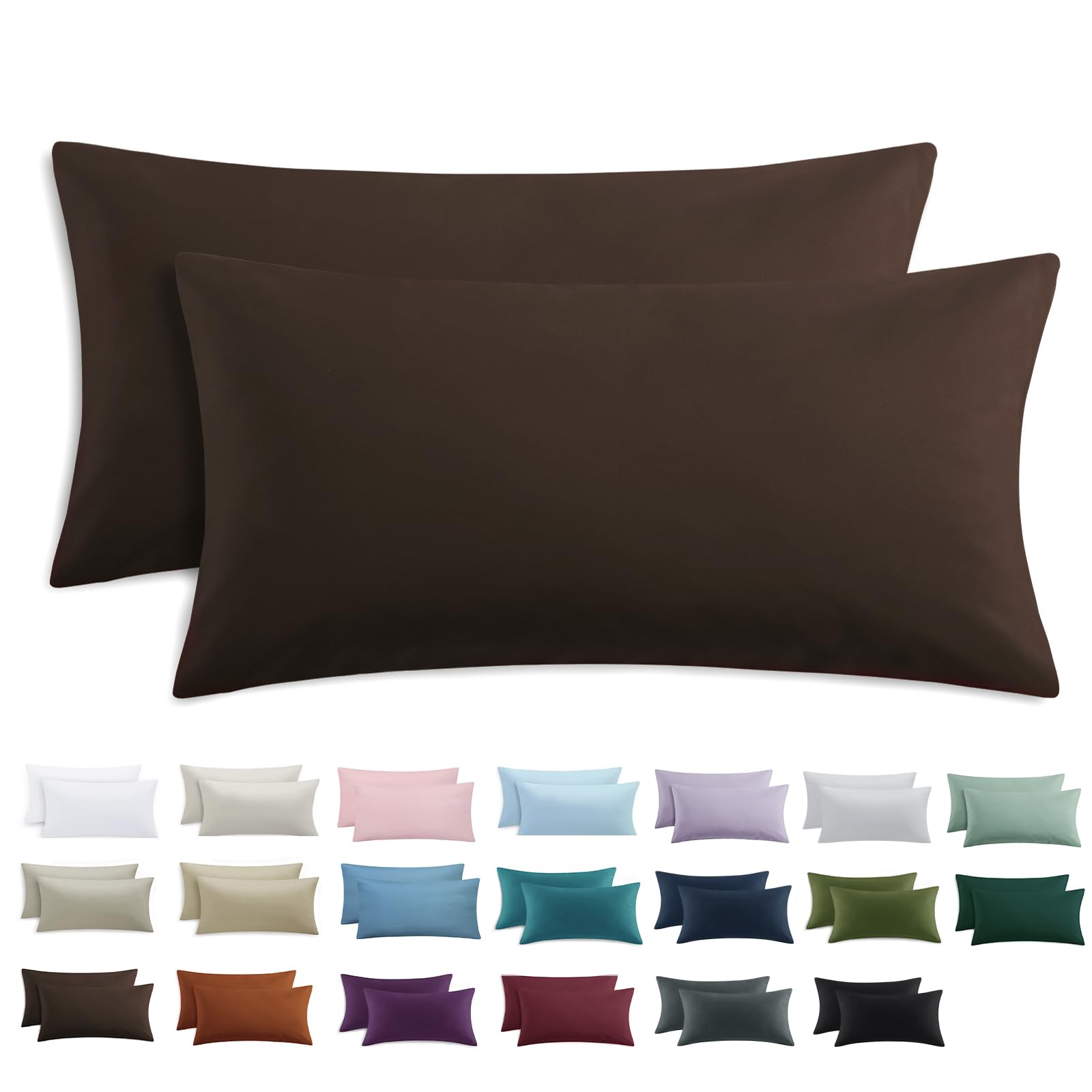 Tifschlaf Kissenbezug 40 x 80 2er Set - Kopfkissenbezug 40x80 Braun mit Reißverschluss aus Mikrofaser Weich, 40x80cm Pillow Case