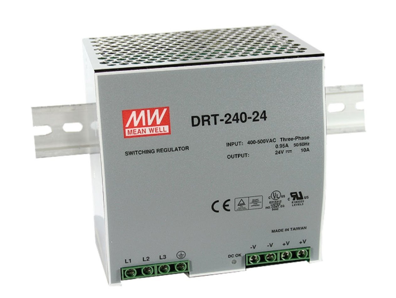 DIN Rail PS 240W 24V 10A DRT-240-24 Meanwell AC-DC 3-Phase Output SMPS DRT-240 Series MEAN WELL Switching Power Supply