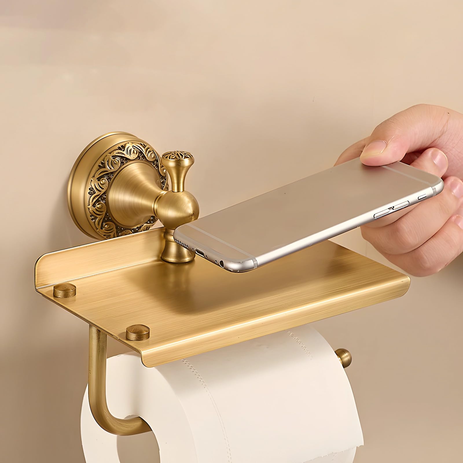 Decorazioni per il bagno in bronzo antico, rack di stoccaggio del telefono fissato al muro, mensola del telefono supporto di carta del bagno d'ottone dell'annata, supporto del rotolo del