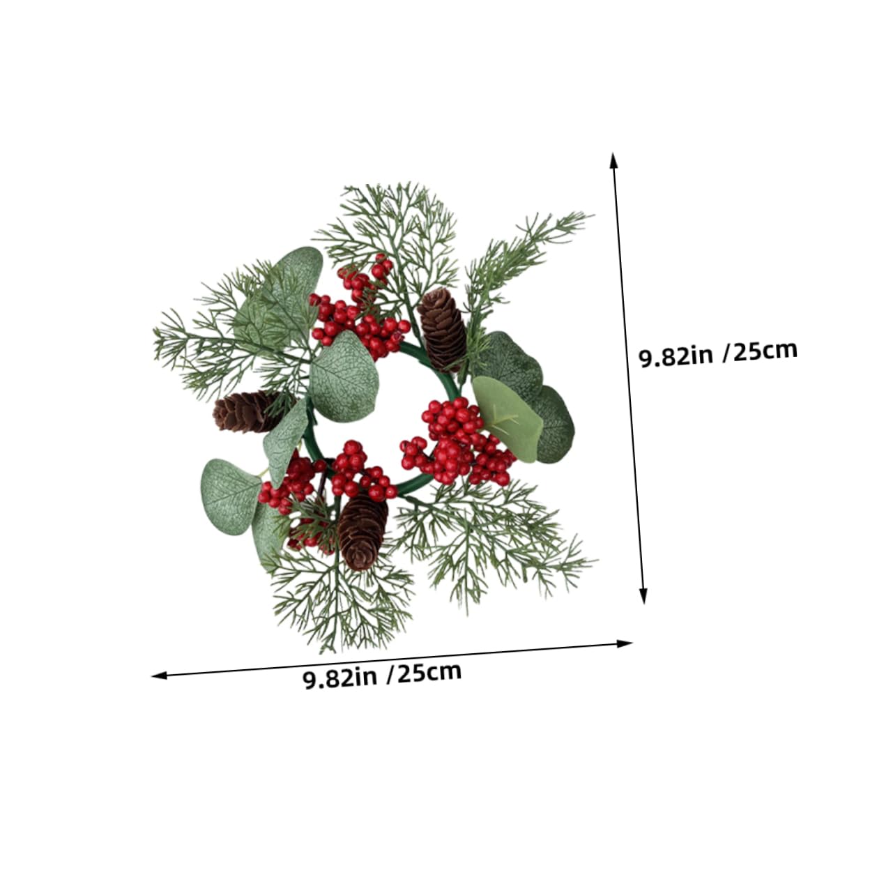 SOLUSTRE Christmas Pine Wreath Candle Holder Artificial Red Berry Garland for Home Table Centerpiece Wedding Decor Lifelike Design Construction
