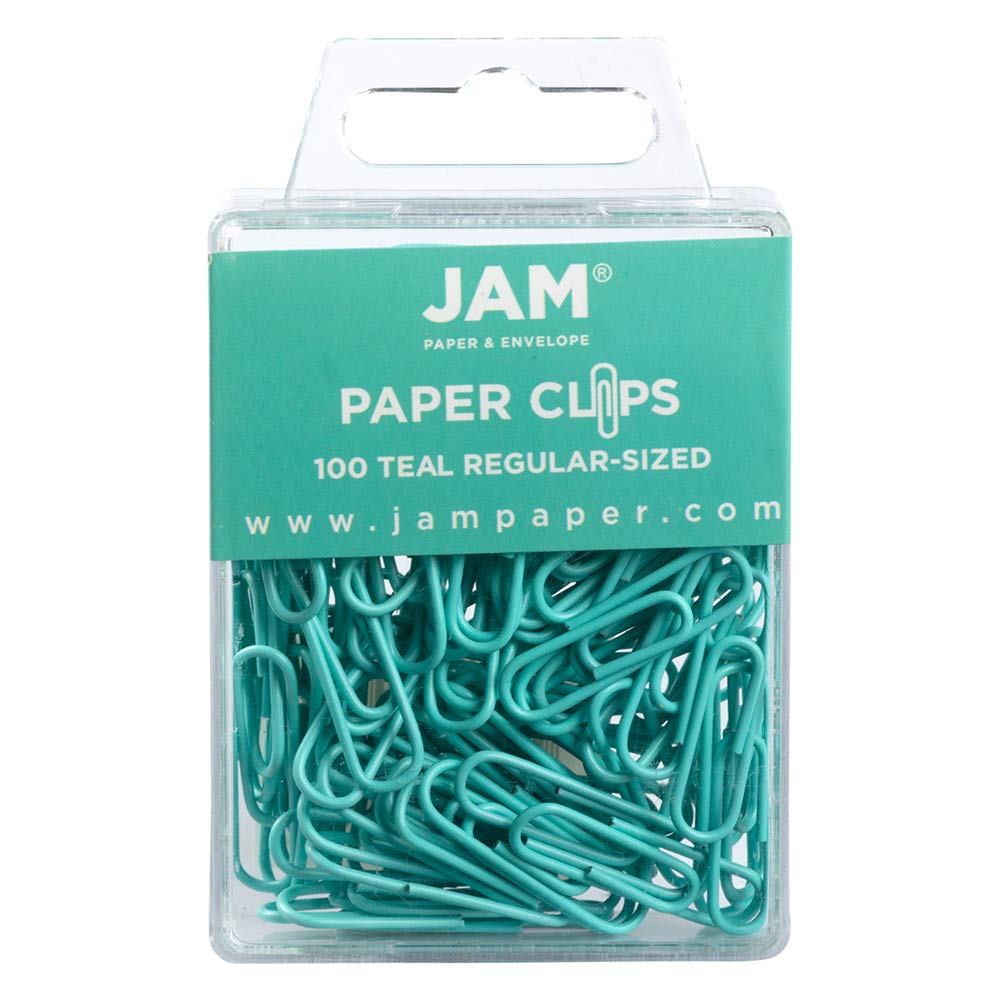 JAM PaperColourful Standard Paper Clips - Small 25.4 mm - Teal Paperclips - 100/Pack