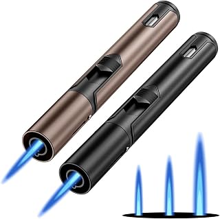 2pcs Encendedores de Butano, Encendedor Recargable con Llama Chorro Sdecuado, Encendedor de Butano con Llama de Chorro Ajustable para Velas, Estufa Gas, Barbacoa, Camping(Negro+Marrón)