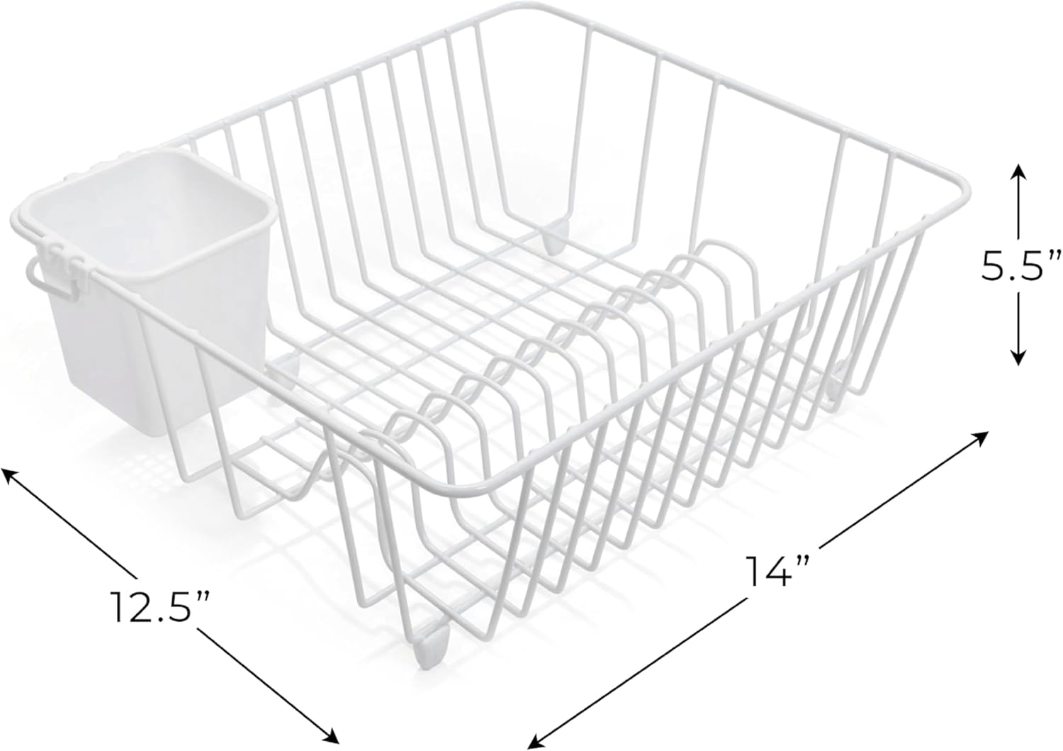 Smart Design Dish Drainer Rack - Small - In Sink or Counter Drying - Steel Metal Wire - Cutlery, Plates, Dishes, Cups, Silverware Organization - Kitchen (White - 14 x 5.5 Inch)
