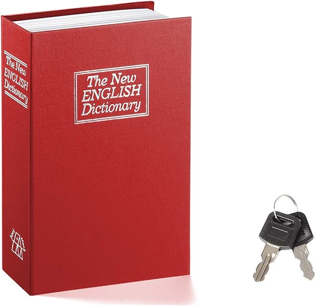 Jssmst Book Safe with Key Lock, Dictionary Diversion Book Safe Seceret Hidden Book with Safe Inside, Fake Book Money Safe Metal Lock Box Small, 7.2" x 4.6" x 2.2", Red