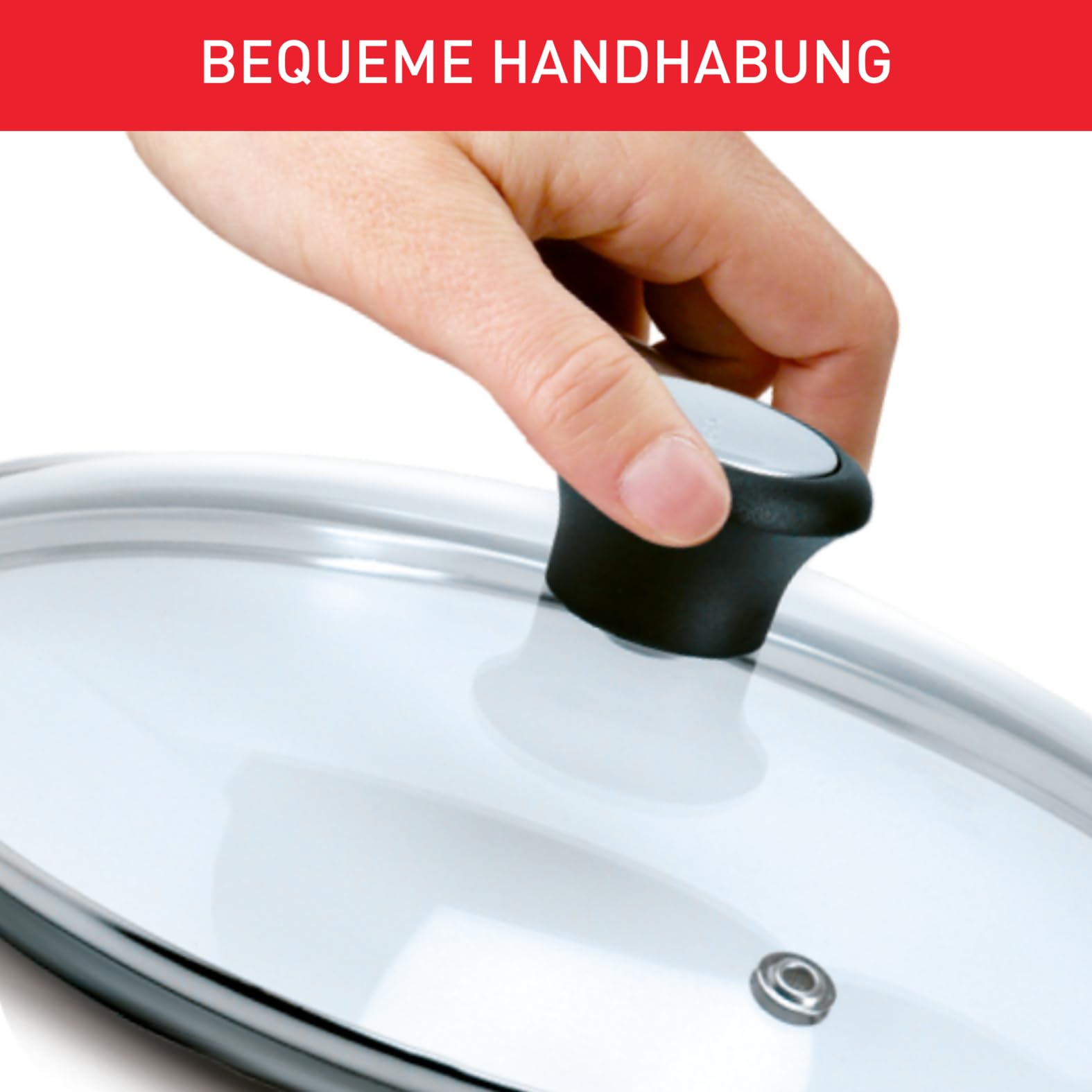Tefal Glasdeckel 28 cm, Edelstahlfassung, Spülmaschinenfest, Dampfventil, Thermokunststoffgriff, 28097712