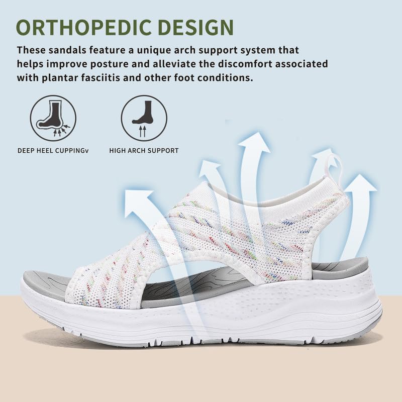 Maxome Sandalias ortopédicas para caminar para mujer, con soporte de arco, zapatos de verano para mujer, plataforma de gradación de cuña, informales, cómodas, lavables, zapatos de playa