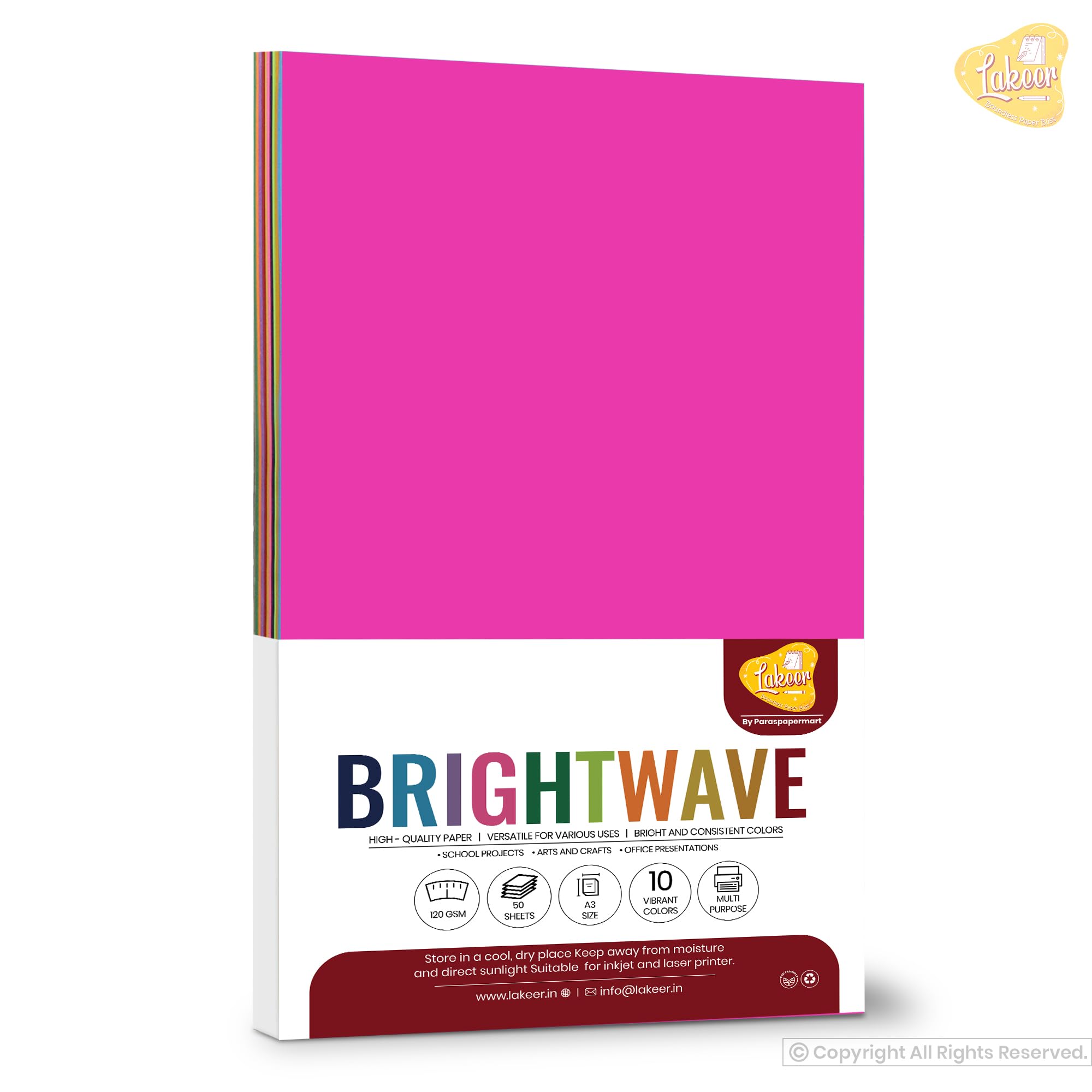Lakeer A3 Color Paper Pack - 50 Sheets, 10 Vibrant Colors | 120 GSM | Ideal for Art, Craft, Printing, etc 1
