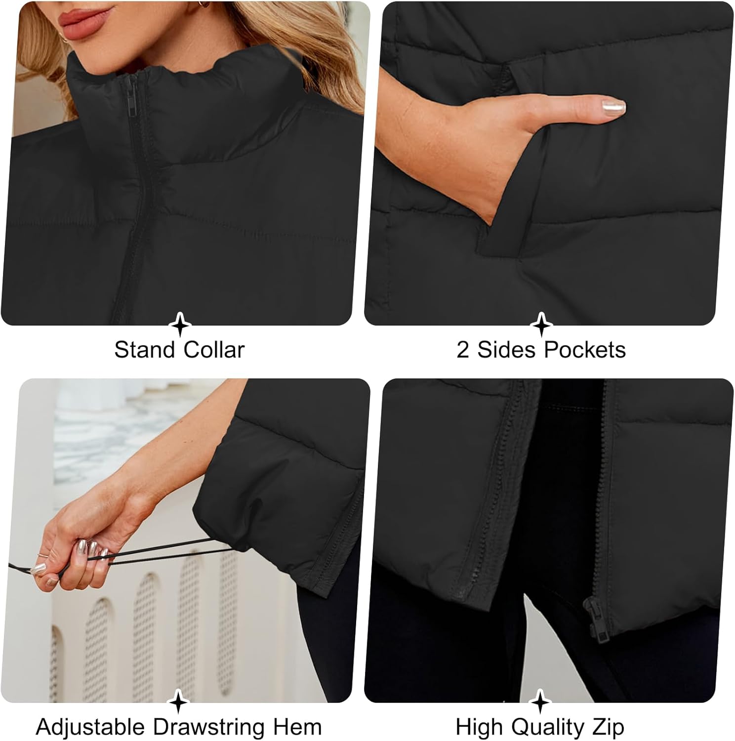 Century Star Puffer Vest for Women's Outerwear Vests Puffy Oversized 2024 Quilted Vest Tops Jackets Coat with Pockets - Image 6