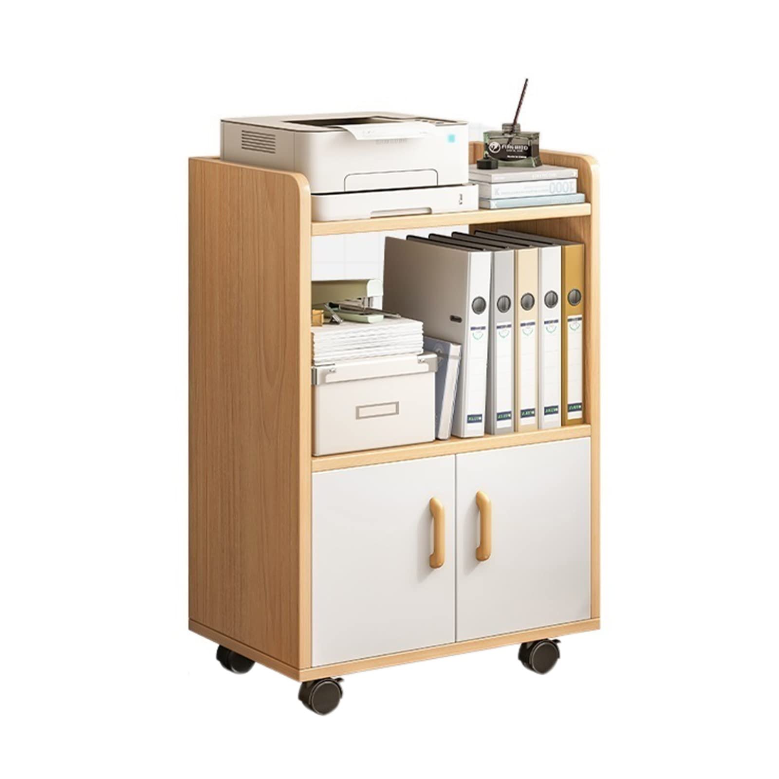 Aioneer Gold Printer Stand Deskside Print Stand Shelf Small Cabinet Locker Short Bookcase Locker With Door Floor-To-Ceiling Wall Movable Bookshelf With Wheels Printer Shelf