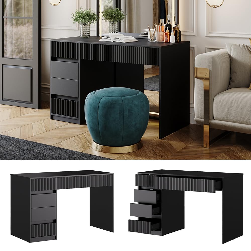 Vicco Schminktisch Omira, Schwarz, 120 cm | ohne Spiegel, Make-up, Tools & Schmuck sauber getrennt und sofort griffbereit