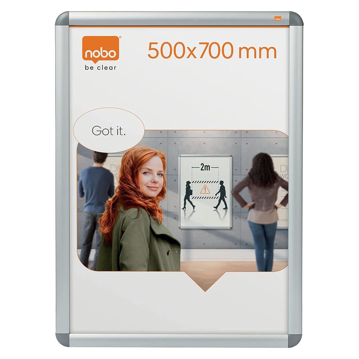 Nobo Poster Frame Sign Holder With Snap Frame, 500 x 700 mm, Wall Mounted, Aluminium Trim, Anti-Glare Protective Cover, Premium Plus, Silver, 1902210