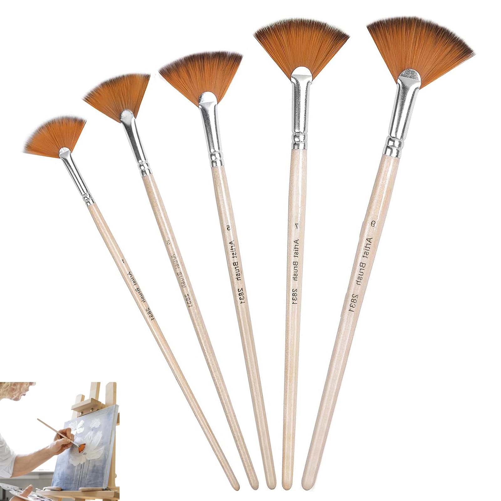 5 Pieces Fan Brush, Fan Brush for Painting, Artist Fan Brushes Set, Fan Paint Brushes for Oil, Watercolour, Beginners, Artists, Professionals