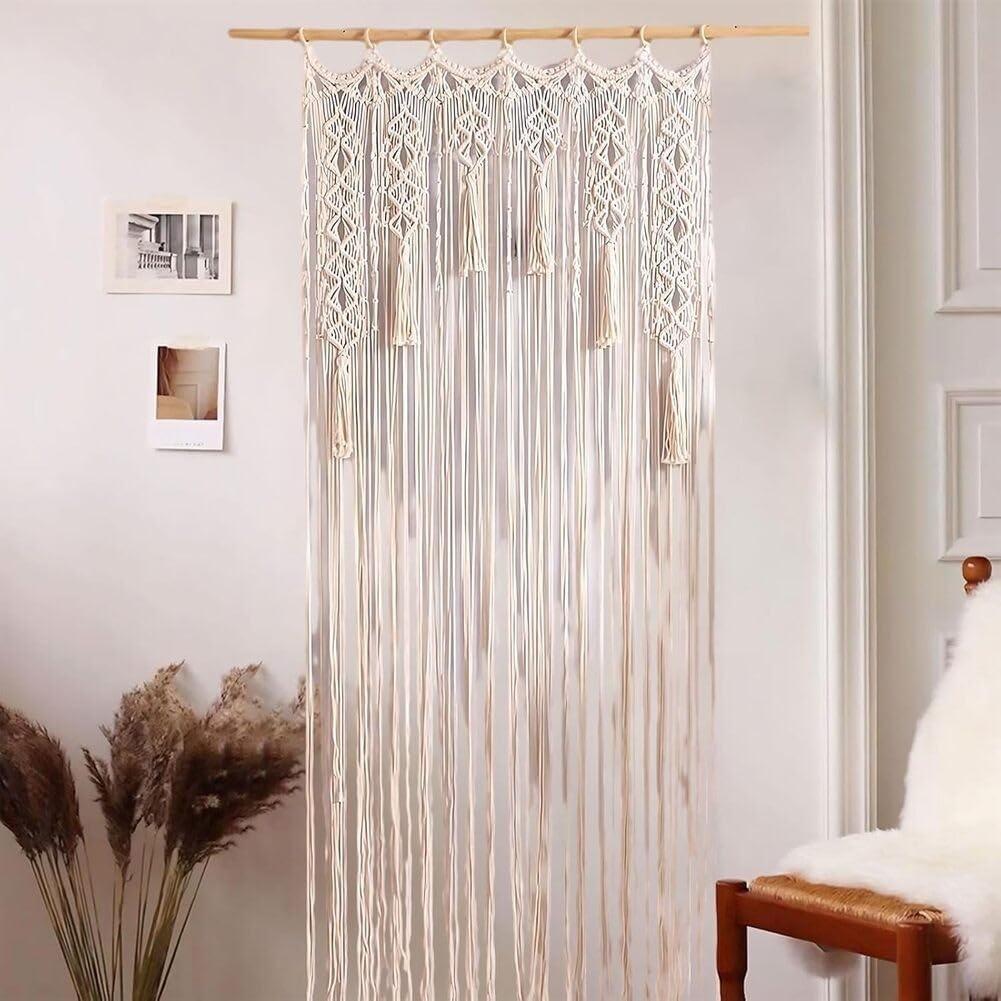 Tenda per porta in corda di cotone naturale, realizzata a mano, con elegante design intrecciato, per uso decorativo in casa, camera da letto o matrimoni