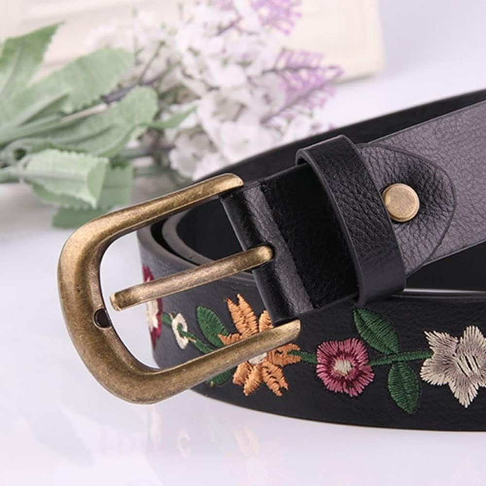 gofidin Women's PU Leather Waistband Casual Flower Embroidered Decoration Ladies Belt Versatile Fashion Retro Belt - Image 6