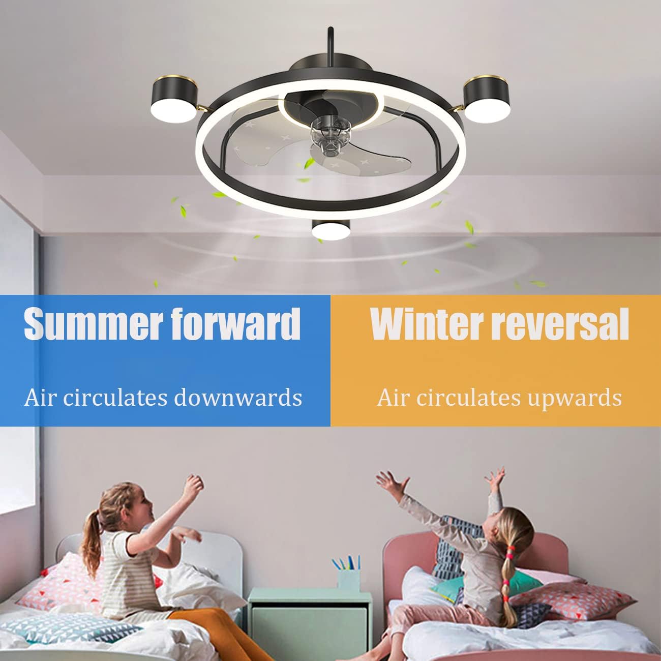 YUEGOO Ceiling Fans with Lamps,Ceiling Fan with Lighting and Remote Light Fan Ceiling Lamp 6 Wind Speeds Changeable Light Source Adjustable Dimmable Fan Light for Living Room/Black