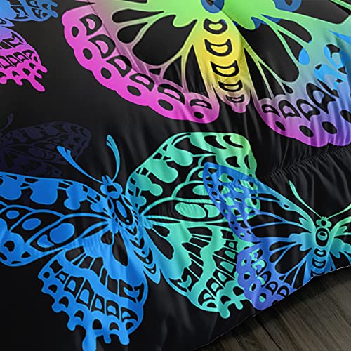Axolotl Colorful Butterflies Bedding Set,Full Size Kids Bed Set,Gradient Butterfly Comforter Set,1 Quilt With 2 Pillowcases For Boys Girls Kids Teens Children Adults Room Decor All Season,Black #TOP4