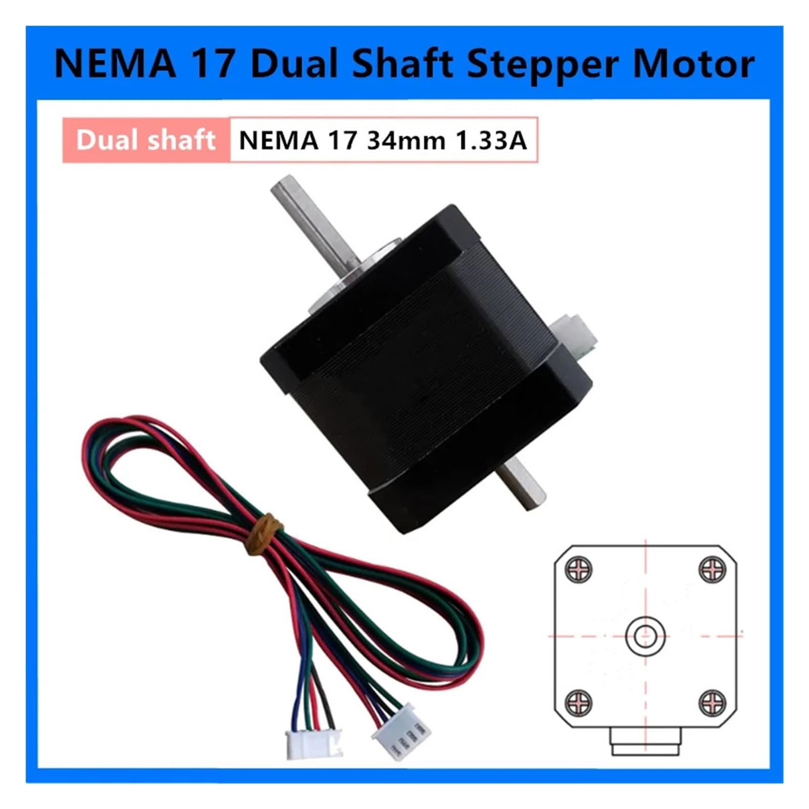 Dual shaft stepper motor NEMA 17 double shaft stepper motor 34mm 0.33Nm 1.33A