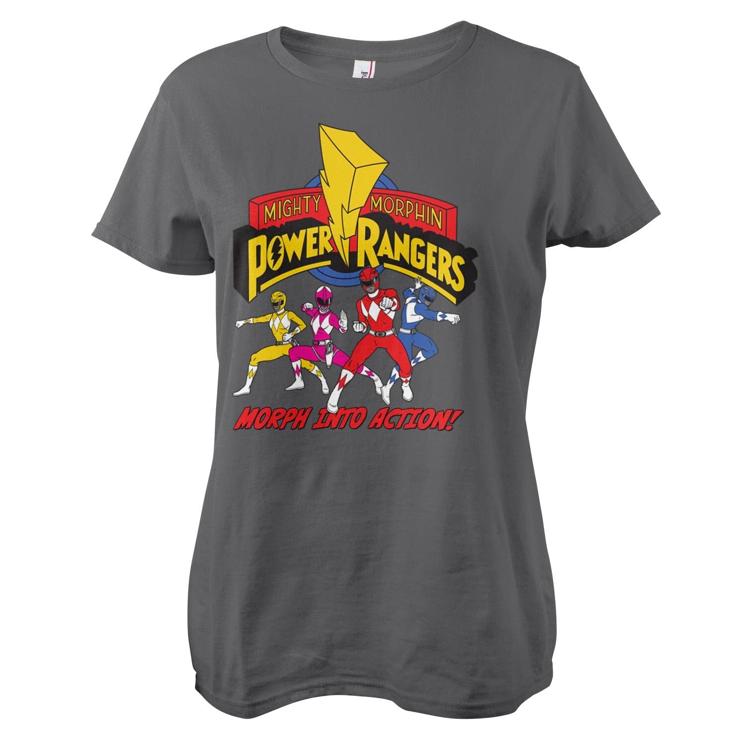 Power Rangers Officially Licensed Morph Into Action Women T-Shirt (Dark Grey), Small