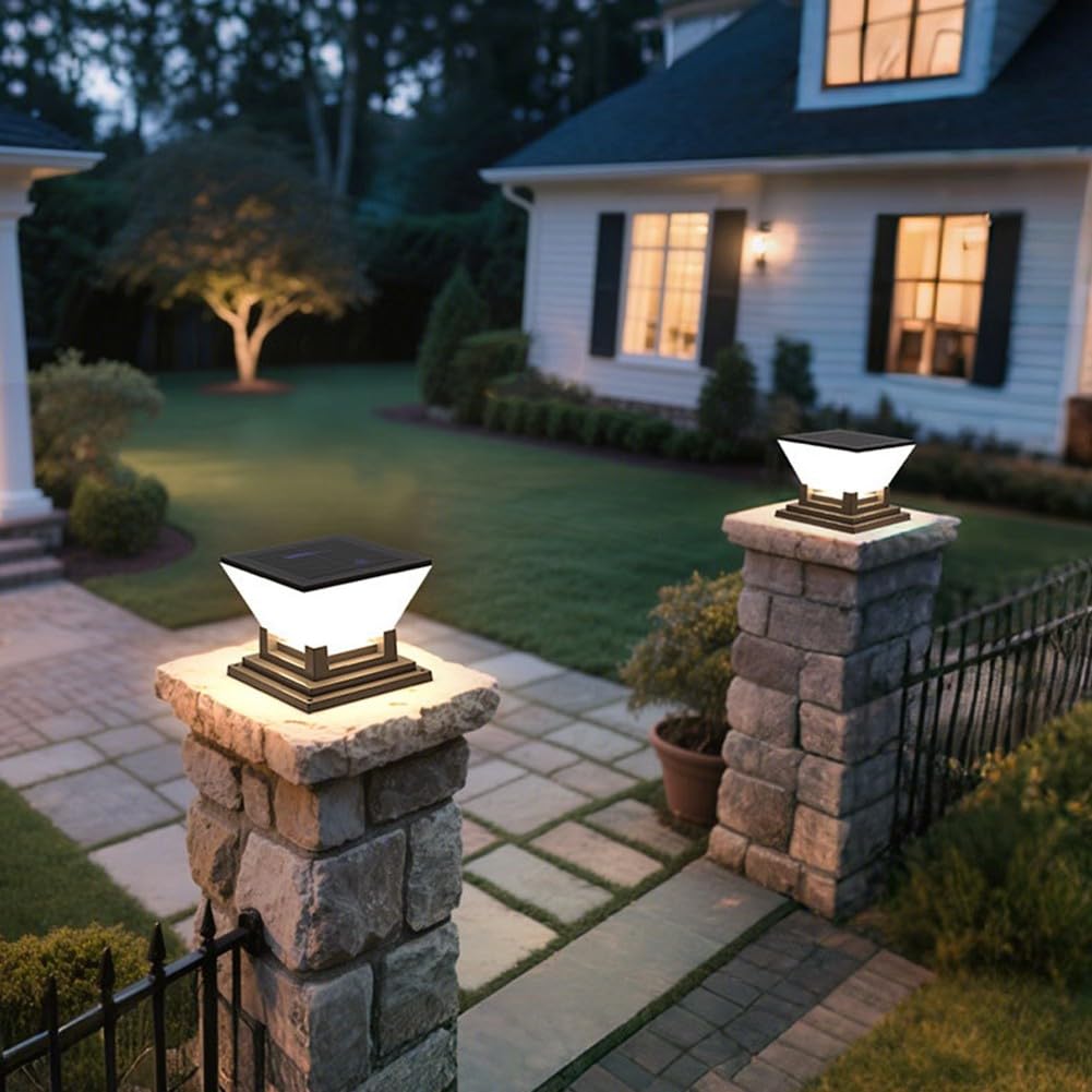 Lampada a LED solare IP65 per recinzioni da giardino dal tramonto all'alba, per pali da 7 x 7, 8 x 8, 9 x 9, 10 x 10 cm, colore nero