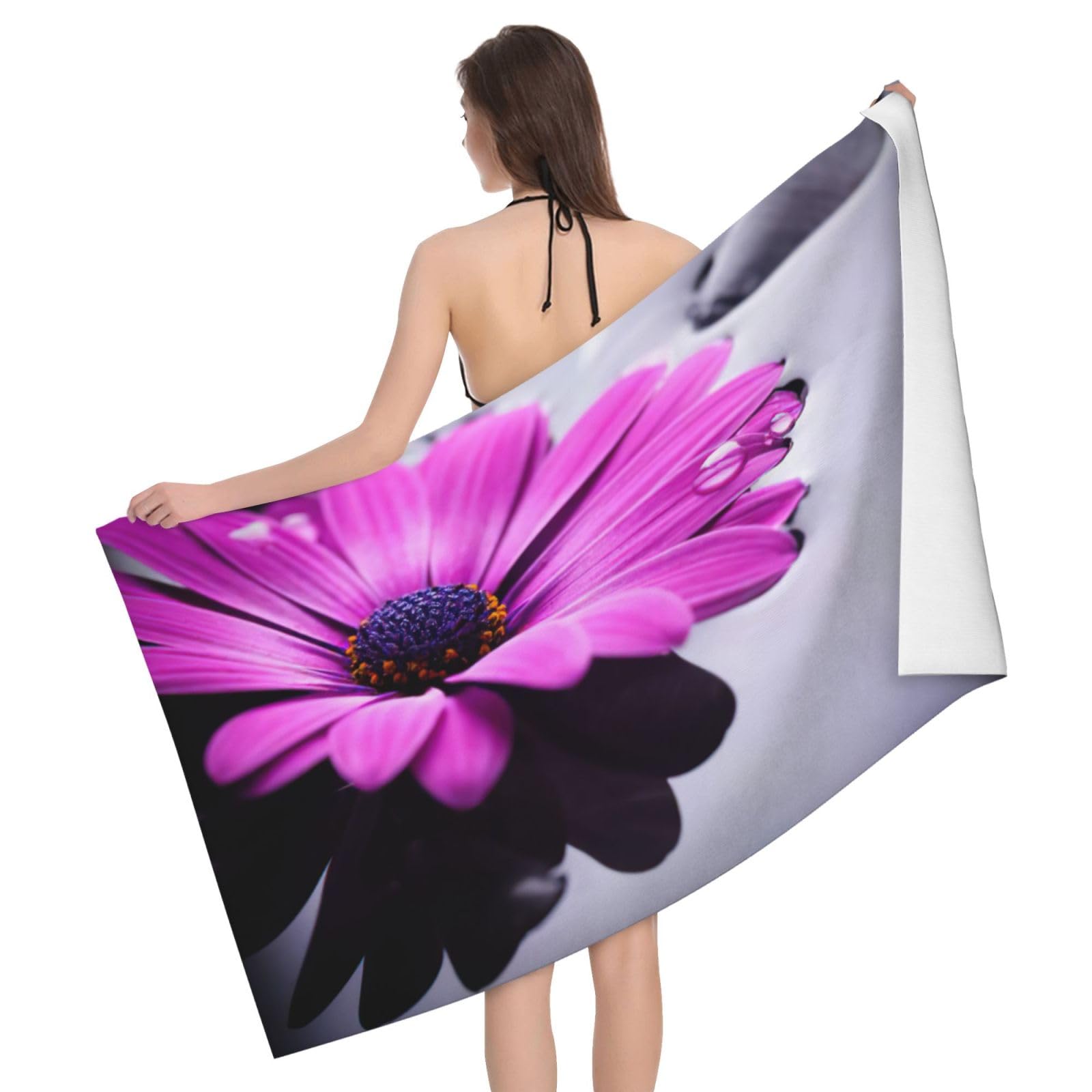 Serviette de bain microfibre violette imprimé floral pour voyage