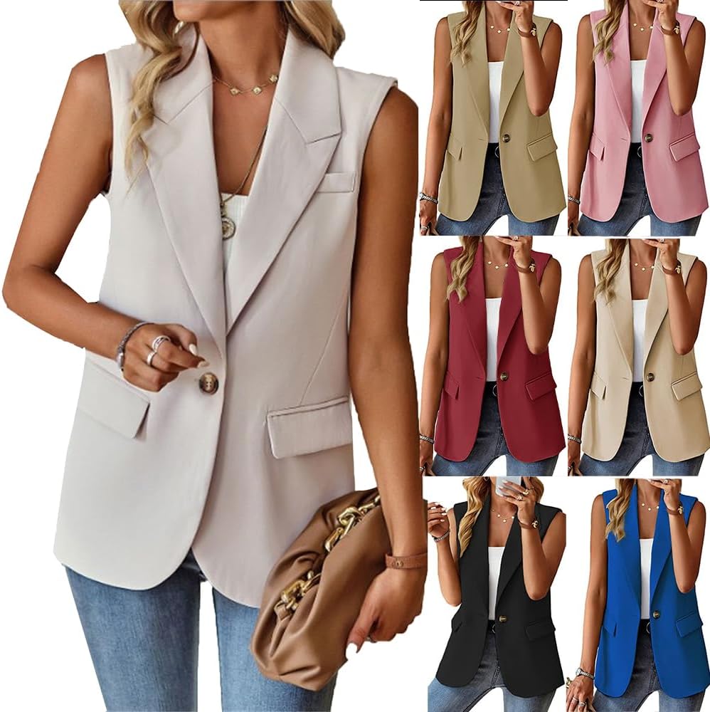 Sleeveless Blazer Vest for Women Winter 2026 Fashion Casual Lightweight Open Front Work Office Blazer Jackets with Pockets - Image 4