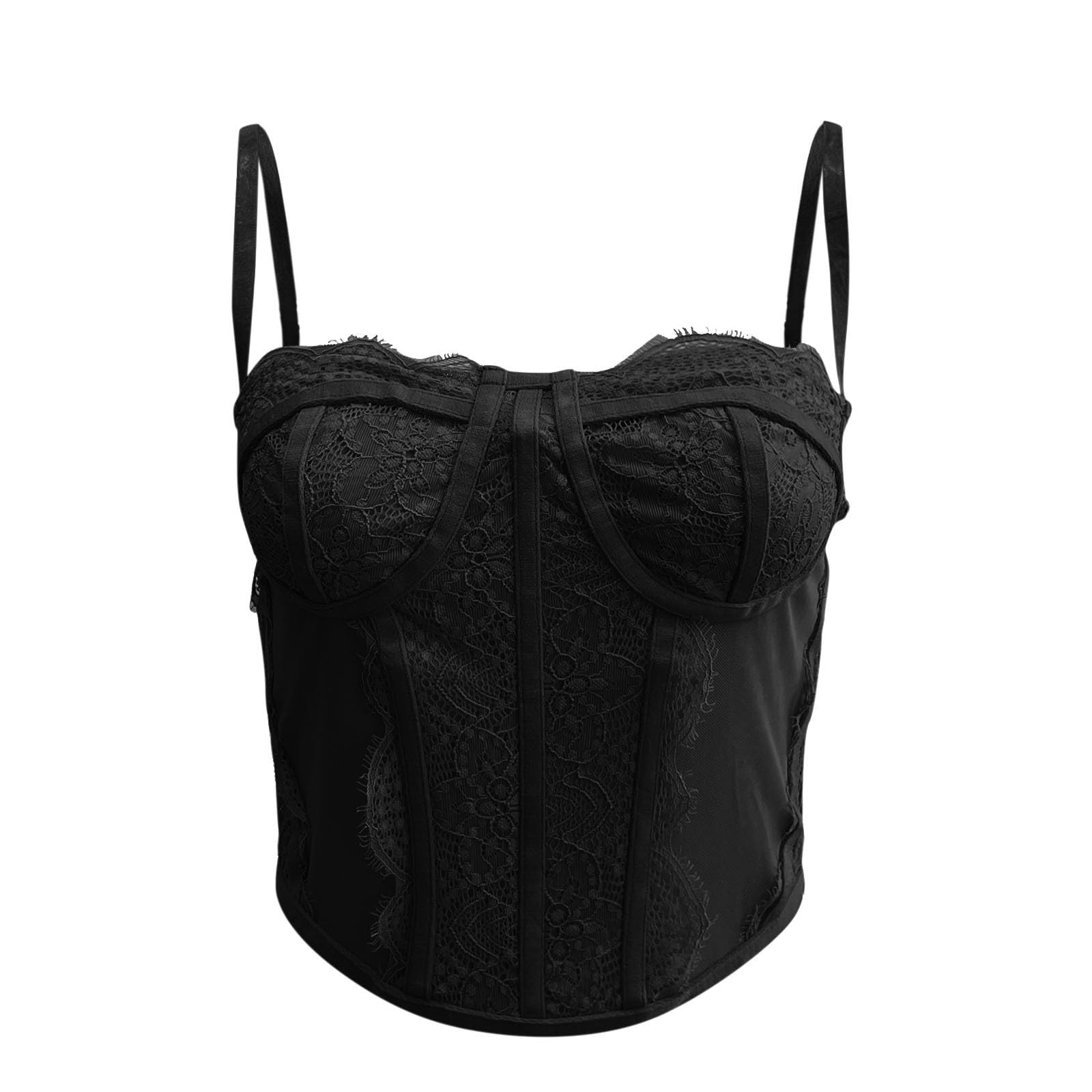 Genérico Corsé de encaje para mujer corpiño moderno con tirantes top corto sin espalda y deshuesado realza silueta con elegancia y comodidad